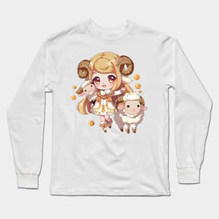 Aries the Ram Chibi Zodiac Anime Girl Long Sleeve T-Shirt